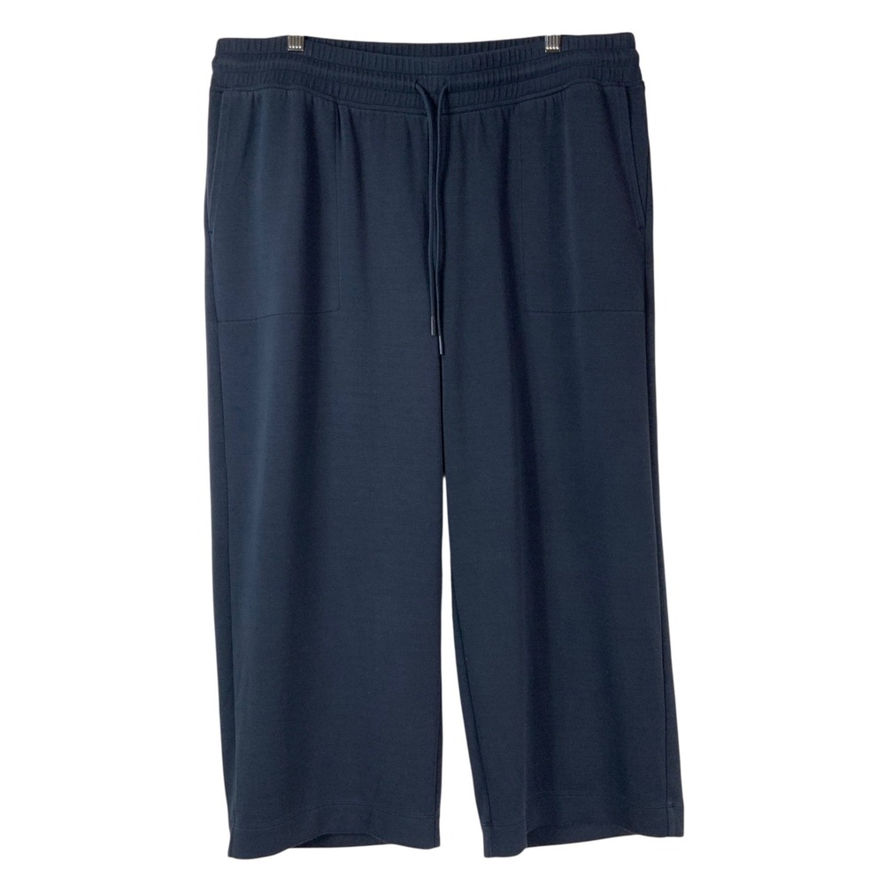J. Jill Fit Navy Blue Crop Pants XL Drawstring Waist Wide Leg Patch Pockets